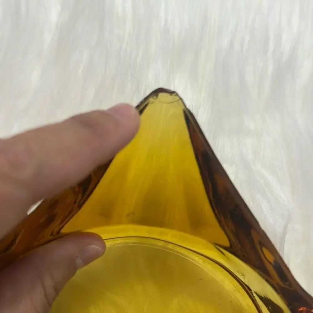 Vintage Retro Pointed Square Yellow Glass Ashtray Mid-Century Modern